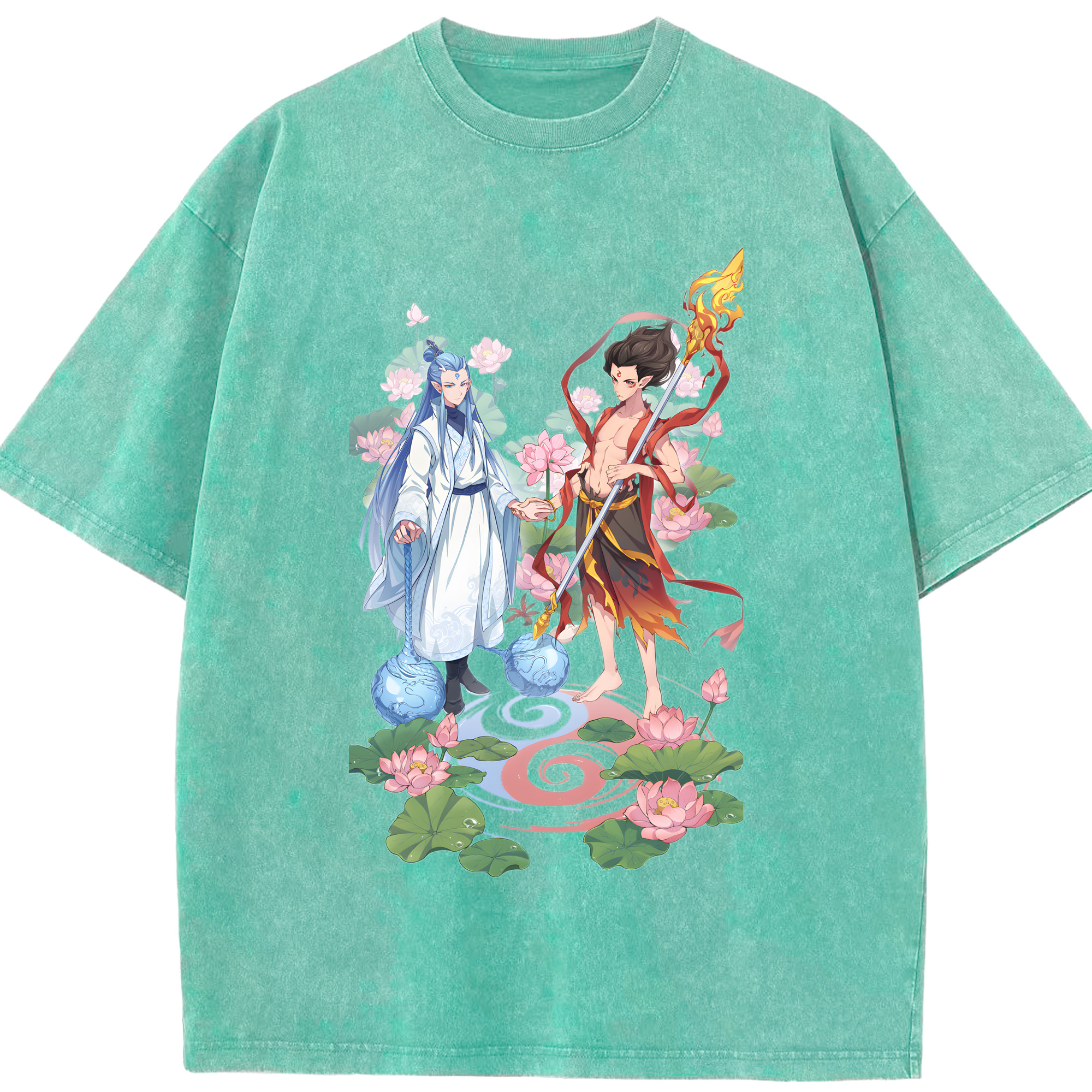 （画像用） Ne Zha 2 ナタ 魔童の大暴れ 綿100% ヴィンテージ風 半袖Tシャツ（フロントプリント）